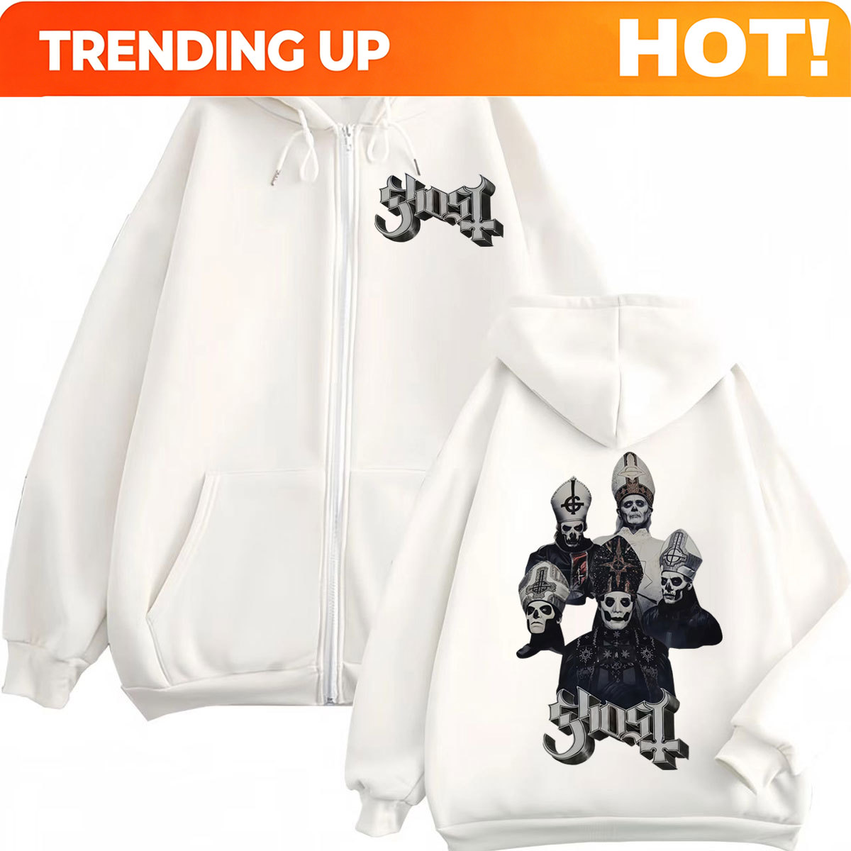 Mens Fashion Zip Up Hoodies - Penjualan Panas Hoodie Zipper Ghost Band