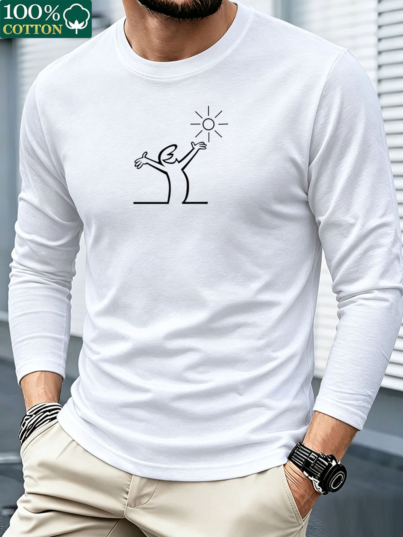 Kaos Lengan Panjang Katun 100% - Men'S Fashion T Shirts ulasan dan harga